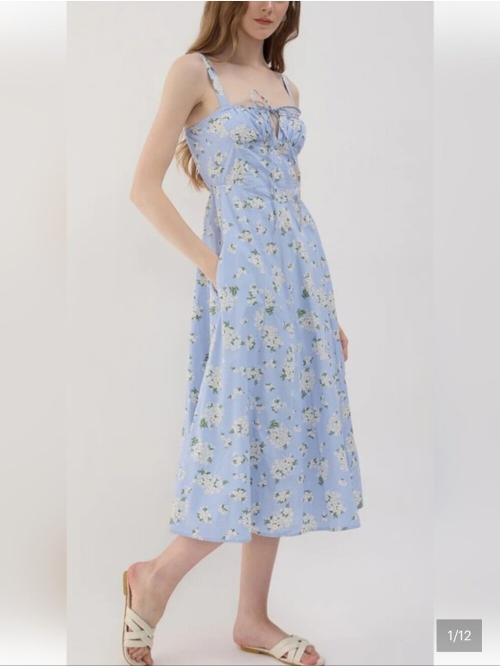 Women's Light Blue Floral Midi Skirt